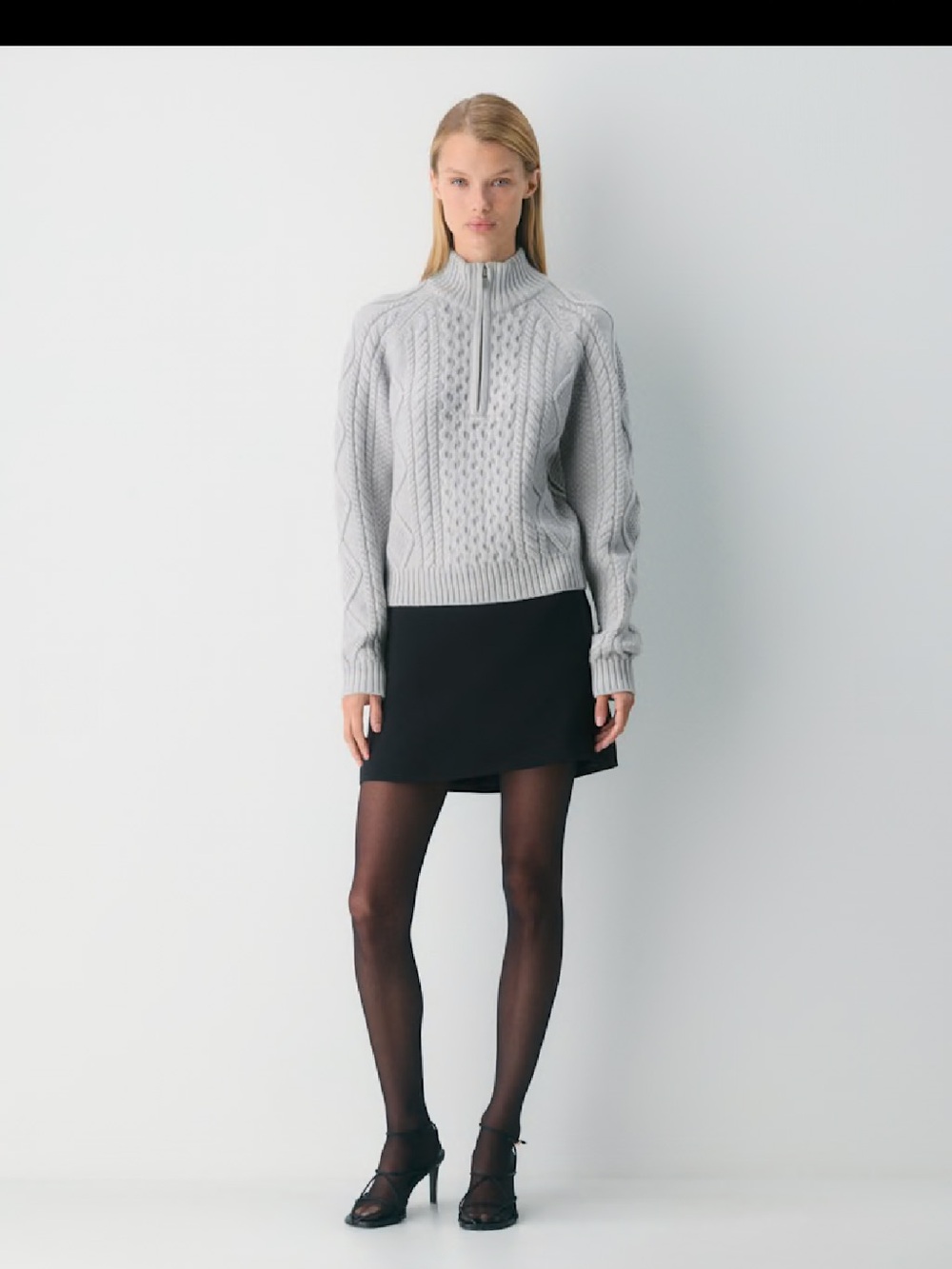 NWT Aritzia Cable Knit Merino Wool Mastery 1/4 Zip Sweater S Gray